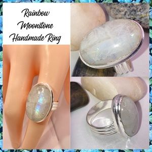 Radiant Rainbow Moonstone Handmade Minimalist Boho Ring